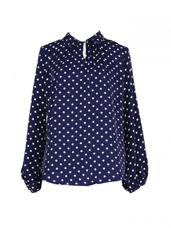 [Ready Stock] Jane Dotted Blouse - Navy Blue